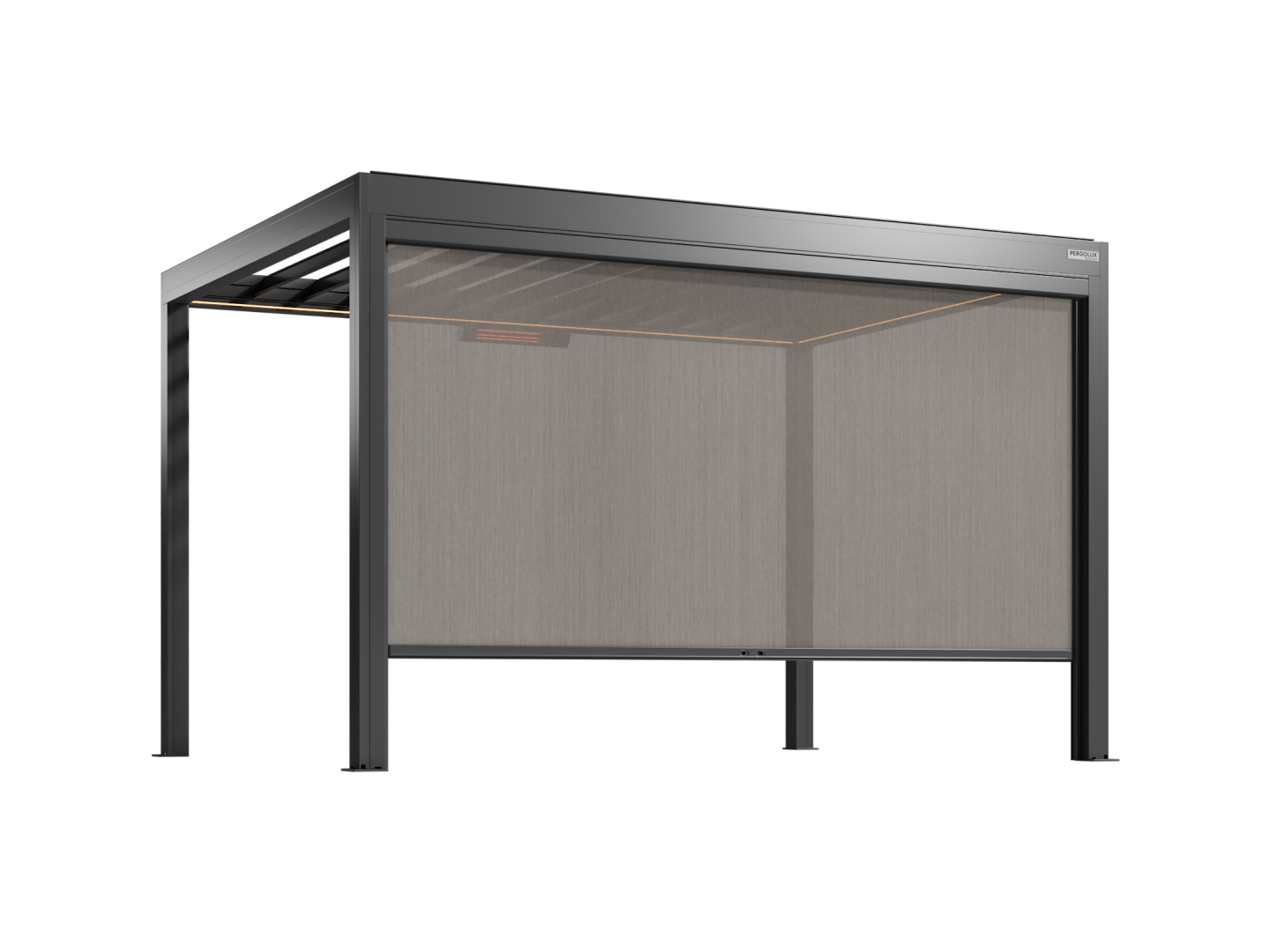 Black pergola with screens on a white background