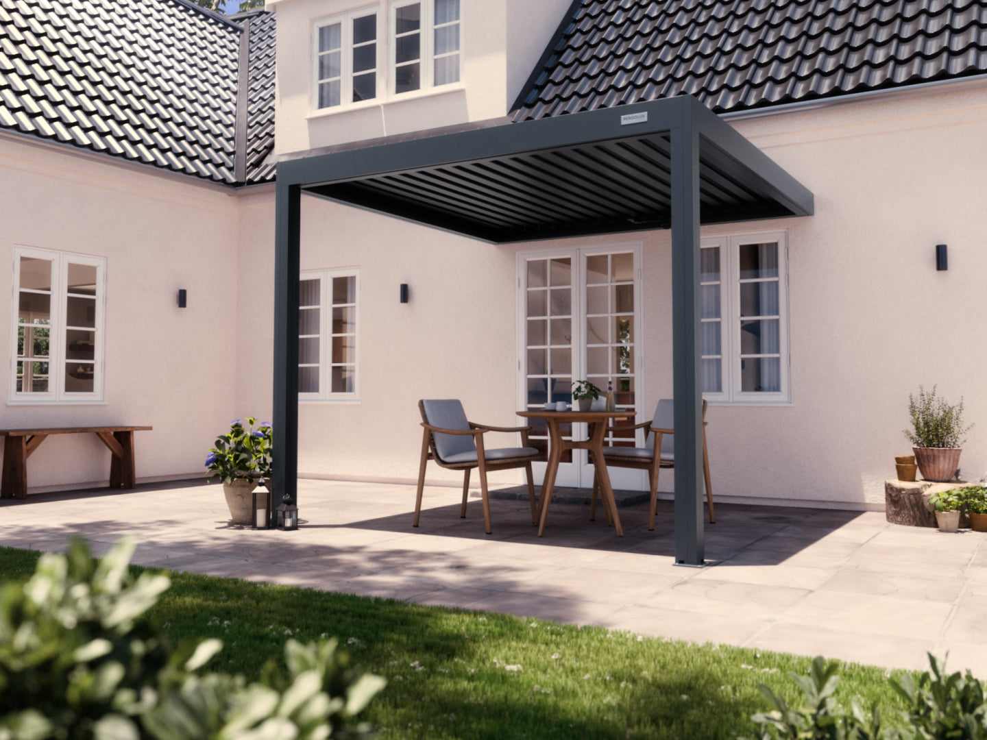 Black Wall Mounted 3x3 Pergola