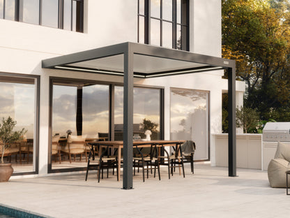 Black Wall Mounted 3x3 pergola with white louvres