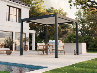 Black Free Standing 3x3 pergola with white louvres