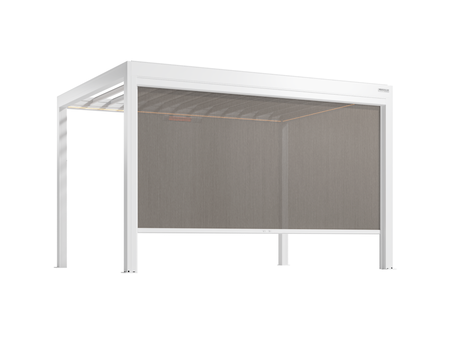 White pergola with screens on a white background