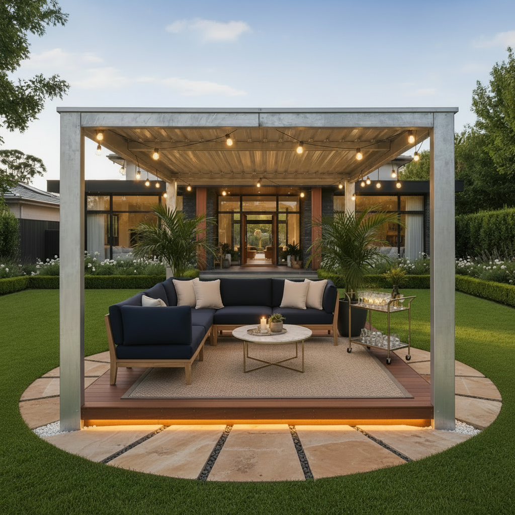 Pergola with Round Stone Border